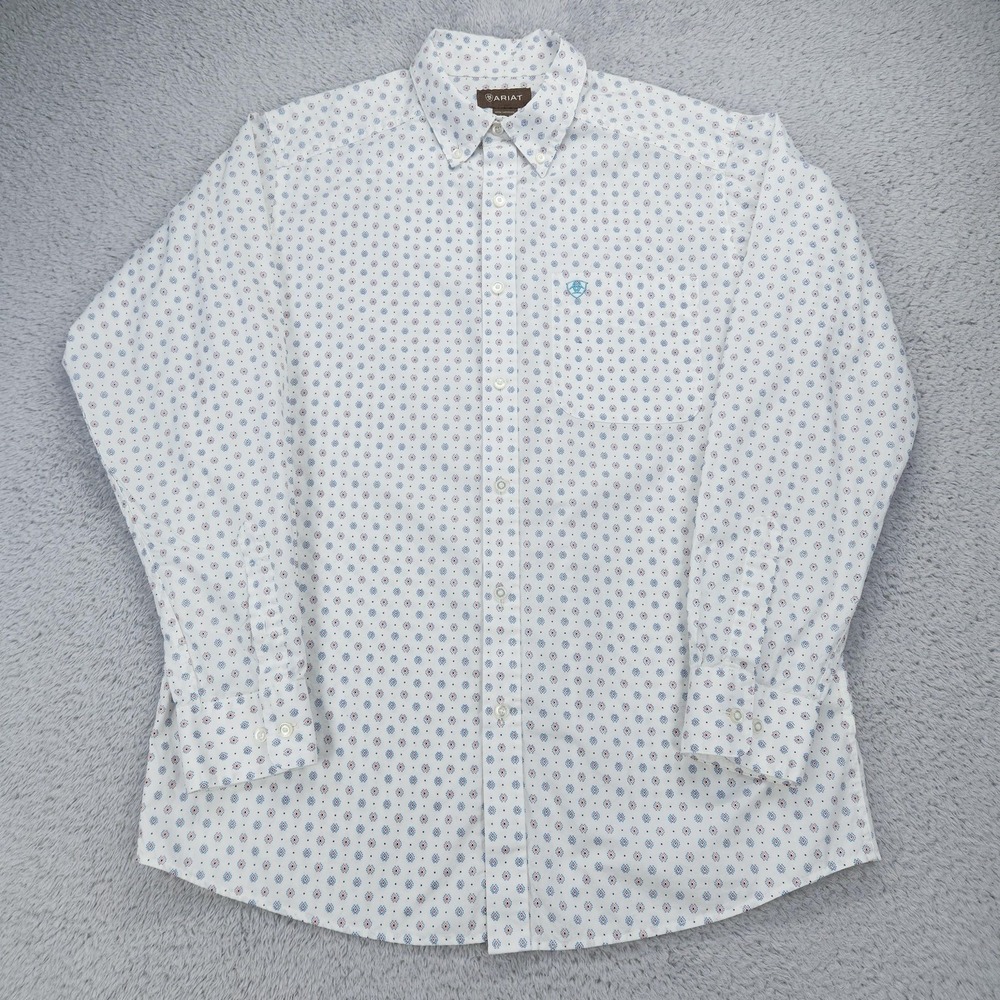 Ariat Shirt Mens Medium White Southwest Geo Long Sleeve Button Up Cotton Casual